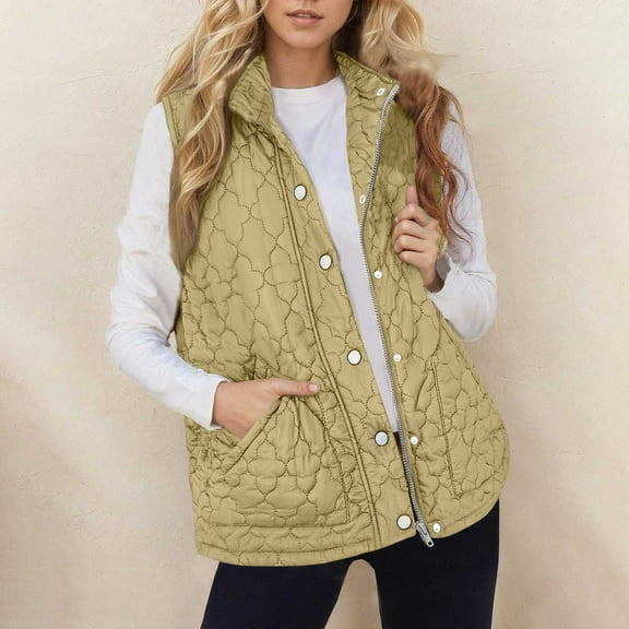 Gamivast Quilted Vest Women Lightweight Winter Button Down Sleeveless Stand Collar Jacket Casual Warm Zip up Outerwear with Pockets Fall Fashion Outfits 2025