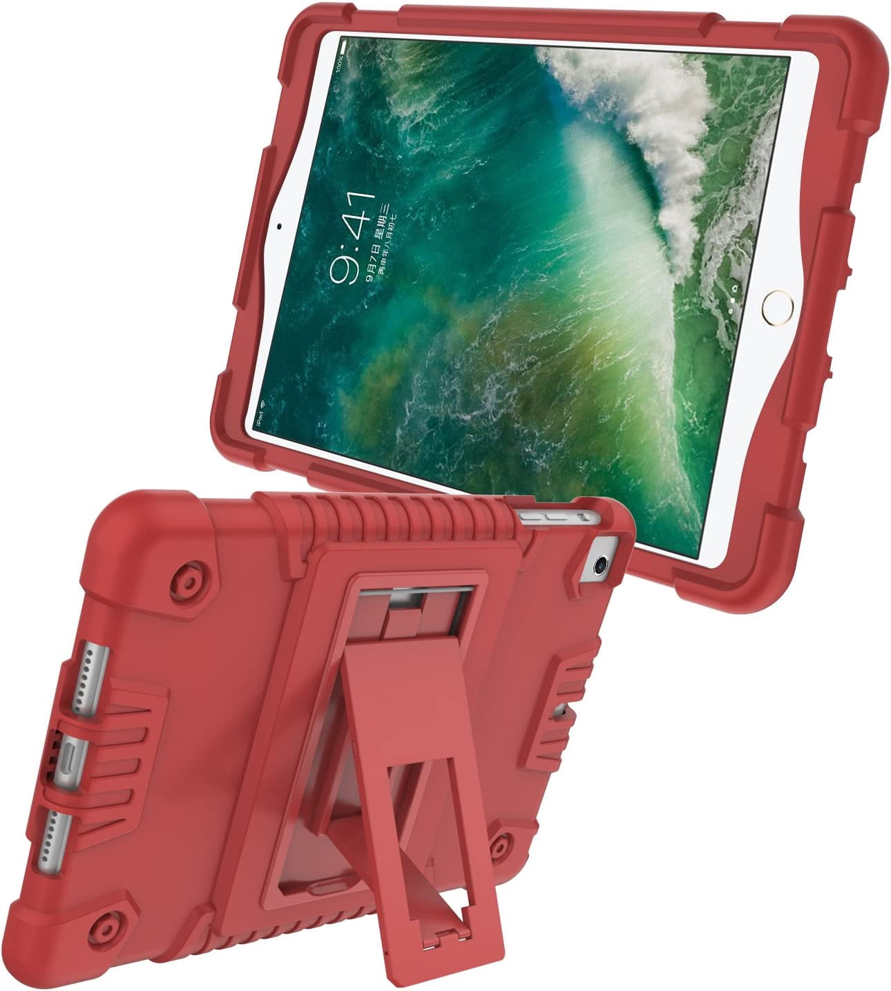 Feishell for iPad Pro 11 Case 2018 with Pencil Holder, Shockproof Rugged Kids Child Proof Rubber EVA Bumper Heavy Duty Case with Kickstand Protective Cover for Apple iPad Pro 11", Red