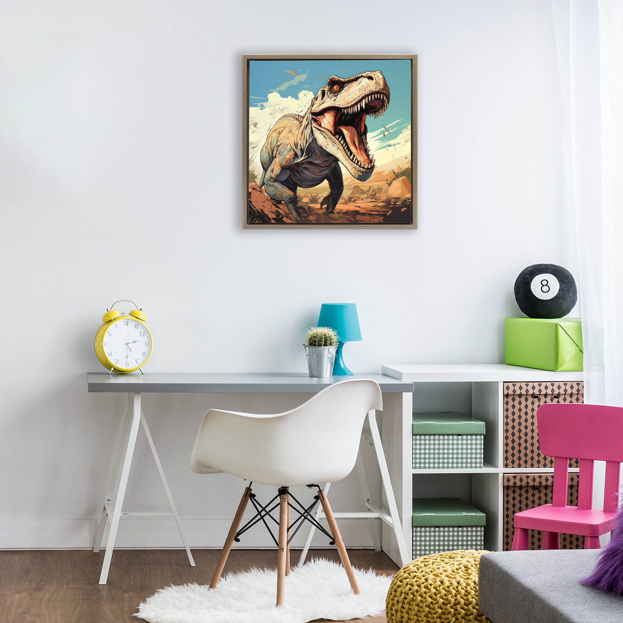 Stupell Industries Velociraptor Desert Sunset Brown Framed Floater Canvas Wall Art, design by Creative Studio