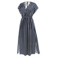 thumbnail image 3 of SWSMCLT Women's Ruched Fitted Deep V Neck Long Dresses Sexy Dress Holiday Beach Fall Dinner Elegant Sundress Striped Large, 3 of 4