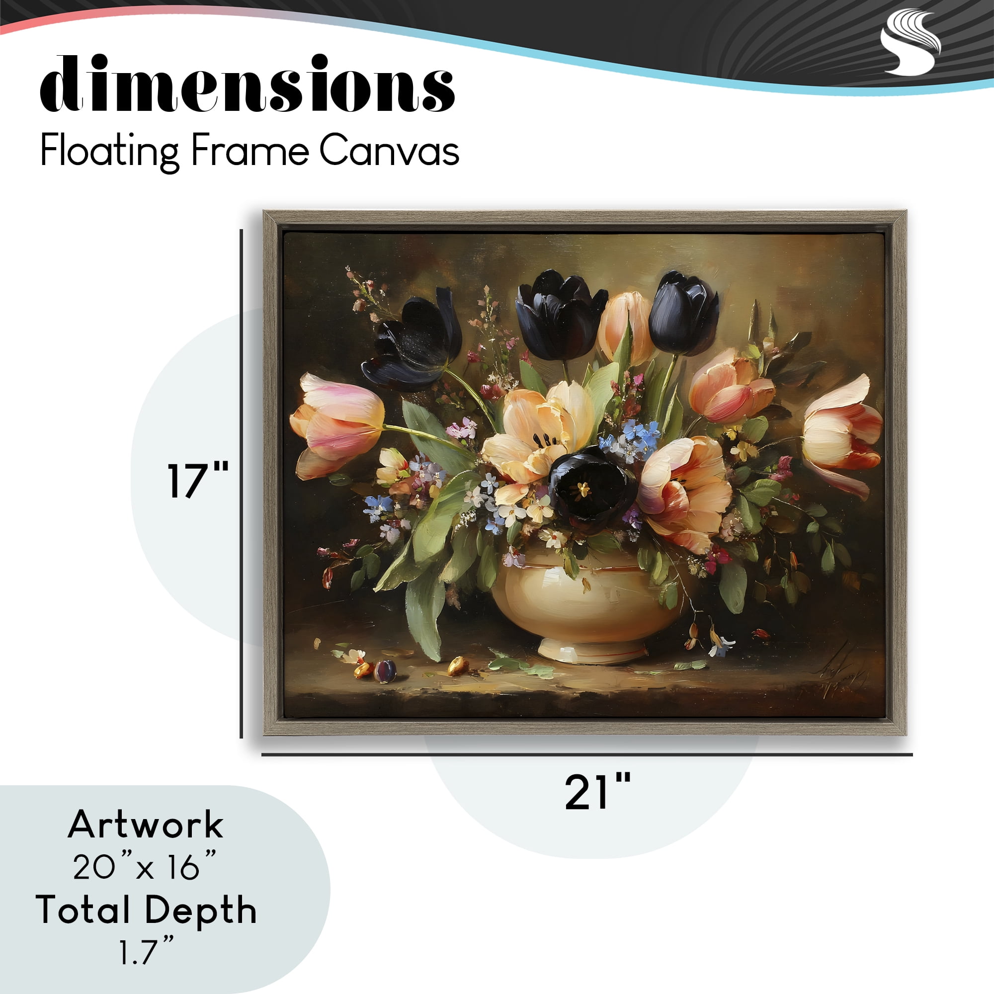 Stupell Industries Black Tulips & Peach Bouquet Brown Framed Floater Canvas Wall Art, design by Franklyn Gregory