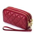 thumbnail image 1 of QualitChoice Women Wallets Solid Color PU Long Design Card Holder Three- for Zipper Multi-card Purse Large Capacity Coin Keys Soft Bag Wine Red, 1 of 6