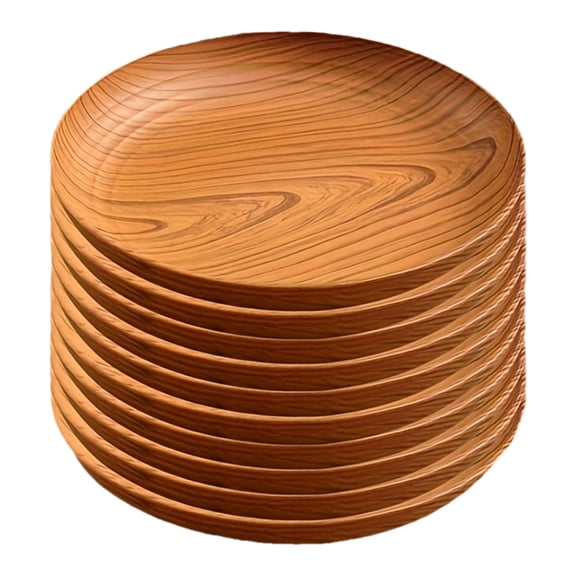 10PCS Plastic Plates with Wood Grain Desig, Durable, Lightweight Dinnerware for Home, Dessert Shops & Parties, 7.9inch