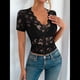thumbnail image 5 of Tops Cortos de Encaje de Corta con Cuello en V para Mujer, Camiseta de Transparente de Corte Entallado, Atuendo de Verano Y2K Negro XXL, 5 of 6