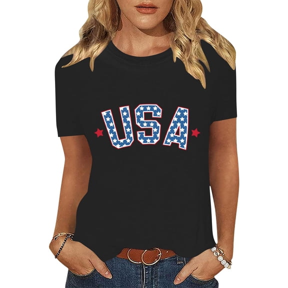 Cavosen Independence Day T Shirt Women Petite Patriotic Short Sleeve Crew Neck Tops American Flag Print T Shirts Lady XL Independence Day Casual Tops 4th of July Tunic Tees 2025 Patriotic Clothes