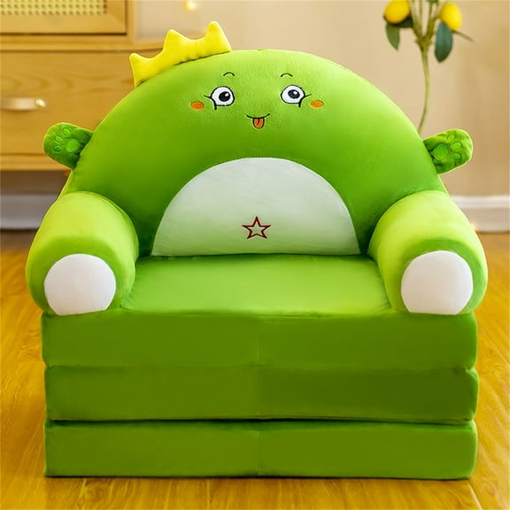 2 In 1 Small Couch Fold Out, Cute Cartoon Lazy Sofa Foldable Princess Chair for Ages 1 , Furniture for Playroom, Gift for Holiday Birthday Christmas and Easter Green