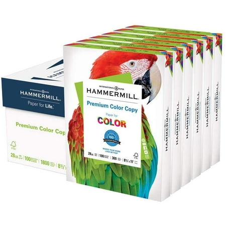 Hammermill Printer Paper, Premium Color 28 lb Copy Paper, 8.5 x 11 - 6 Pack (1,800 Sheets) - 100 Bright, Made in the USA