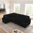 thumbnail image 5 of Corduroy Striped Upholstered Sofa with Pull Out Bed and Storage Chaise, Modern Minimalist U-Shaped Sectional Couch in Black for Small Spaces, Assembly Required, 5 of 9