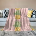 thumbnail image 2 of ONETECH kasme  Seamless Summer Gold Pineapple On Striped Background Soft Throw Blanket for Bed Couch Sofa Lightweight Travelling Camping Throw Size for Kids Boys Women All Season, 2 of 6