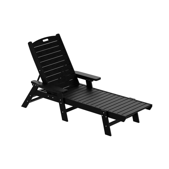 Costaelm Outdoor Patio Chaise Lounge Chair with Armrest & Adjustable Backrest, All-Weather HDPE Chaise Lounger, Black