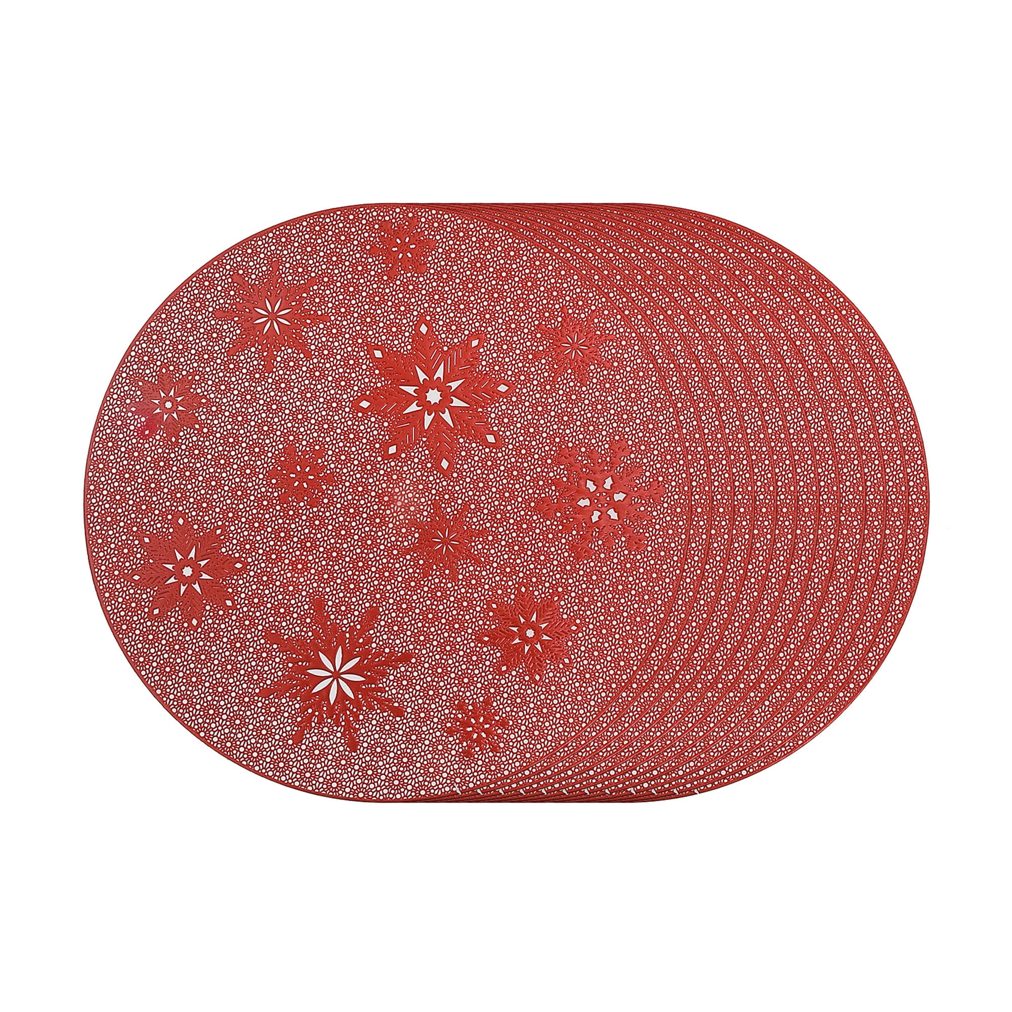 Pvc Round Cut Out Snowflake Placemat (Red) - Set of 12