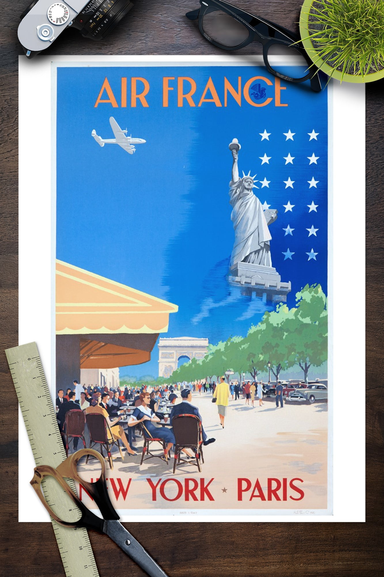 Affiche AIR FRANCE Paris New York Guerra 1951