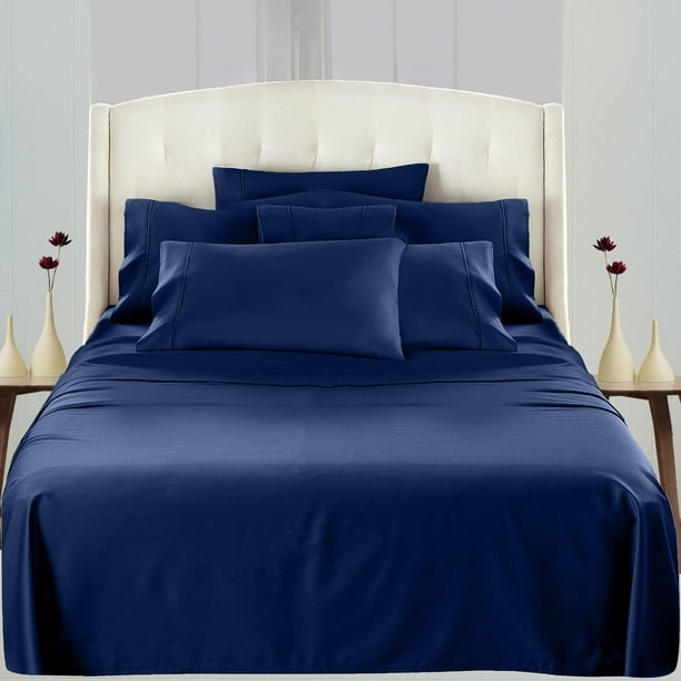 Canadian Linen Navy Blue 4 Pieces Bed Sheets Set 1 Flat Sheet 1