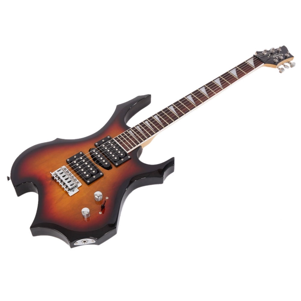 Tcbosik Flame Design Electric Guitar, 39 inch Beginner Electric Guitar Kit with 20W AMP, Bag, Strap, Pick, Tremolo Arm and Wrench Tool, Sunset Color