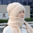 thumbnail image 3 of Casual Women Warm Windproof Knitted Ear Protection Cap Neck Warmer Integrated Cap Scarf Beanie Hat Scarf WINE RED, 3 of 8