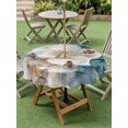 thumbnail image 4 of Outdoor Tablecloth with Umbrella Hole for Patio/Picnic/Party/Camping, White Teal Cherry Blossom Waterproof Table Cloth Round Cover Washable, Spring Summer Flowers Watercolor (Dia 54"), 4 of 9