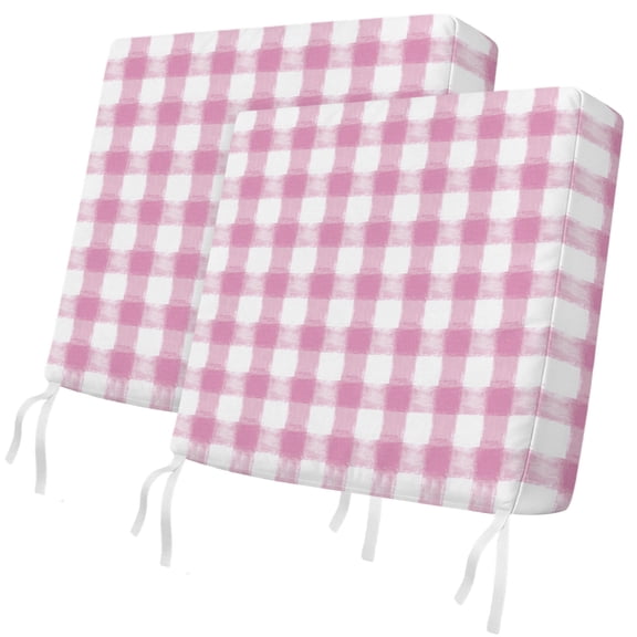 Outdoor Patio Cushion Covers 2 Pack Buffalo Check Watercolor Chair Pads Slipcovers with Ties & Zipper Waterproof Seat Cover Pink Plaid FarmHouse Seat Cushion Covers for Outdoor Couch Sofa 20x18 Inch