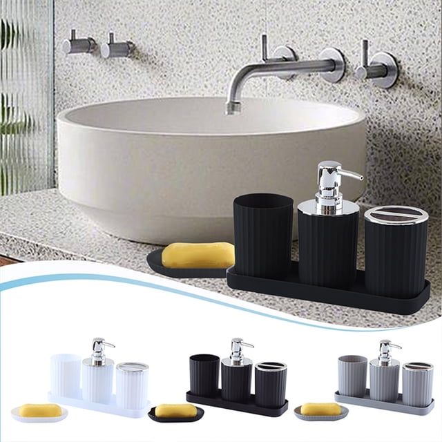 Fiudx Juego de Accesorios de Baño, Dispensador de Jabón, Vaso para Cepillo de Dientes y Jabonera, Diseño Moderno y Elegante, Multiusos, Ideal para El Hogar, Hotel, Regalo, 1 Juego de 5 Piezas