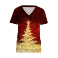 thumbnail image 4 of Lolmot Womens Short Sleeve V-Neck Christmas Tree Printed Working Uniform Scrub Tops Christmas Graphic Nursing Uniform T-Shirts Blouse with Pockets, 4 of 5