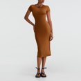 thumbnail image 4 of Gupgi Robe T-Shirt pour Femme Décontractée d'Été une Pièce Couleur Unie à Manches Courtes Coupe Ajustée Basique Midi, 4 of 9