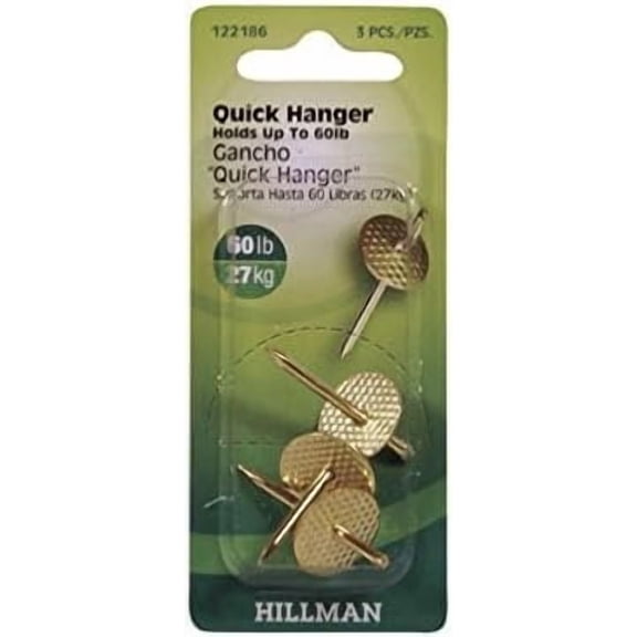 Hillman Picture Hanger One Piece Brass Plated - 60 Lb Capacity - Carded