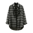 thumbnail image 3 of VBVC Women's Plaid Button Down Long Sleeve Shirt , Casual Flannel Collared Blouse For Women , Ladies' Relaxed Fit Boyfriend Top with Pockets, Black , S-2XL, 3 of 7