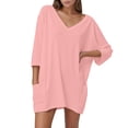 thumbnail image 1 of Camiseta holgada de cuello en V y manga 7/8 para mujer: mangas 7/8 de moda, corte relajado, tejido transpirable, 1 of 5