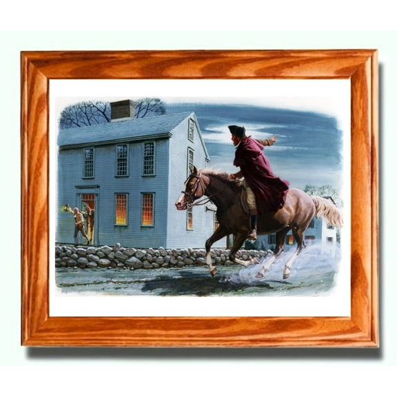 Framed American Revolutionary War Painting on Canvas. PAUL REVERE, Midnight Ride 1775. Patriotic Wall Decor, Wall Art.