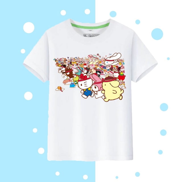 Sanrios-Camiseta de manga corta de Anime para padres e hijos, camiseta Kawaii de Hello Kitty, Kuromi Pochacco, Color verano, corazón Kawaii, regalo de cumpleaños