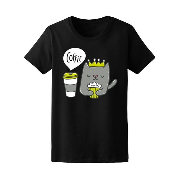 Cute Cat With Coffee & Cupcake Tee Women's -Image by Shutterstock