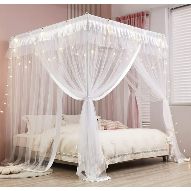 Cortinas de cama con dosel Mengersi, 4 esquinas, tamaño queen