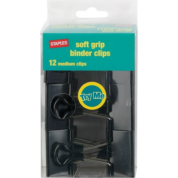 Staples Medium Soft Grip Binder Clips Black 1 1/4" Size with 5/8