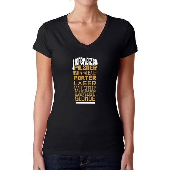 Women's Word Art V-Neck T-Shirt - Styles of Beer