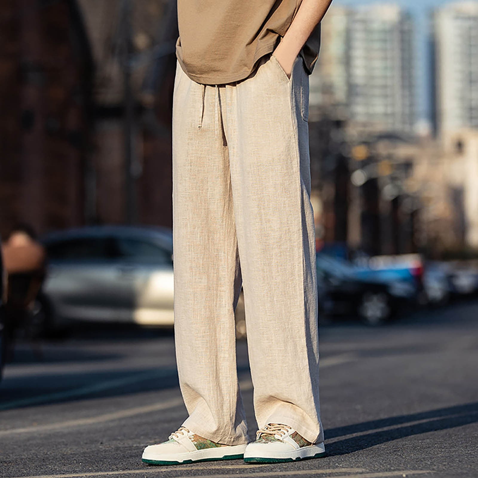 【INCHANT ME】Pastel one-tuck wide slacks B91xZ Men Sweatpants Linen Straight Leg Pants Spring/Summer