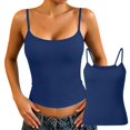 thumbnail image 5 of Navy Women's Cami Crop Top Built in Bra Ribbed Polyester,Spandex Sleeveless Casual Shirts Racerback Fitted Tank Tops Camisole Tops for Women 2XL, 5 of 8