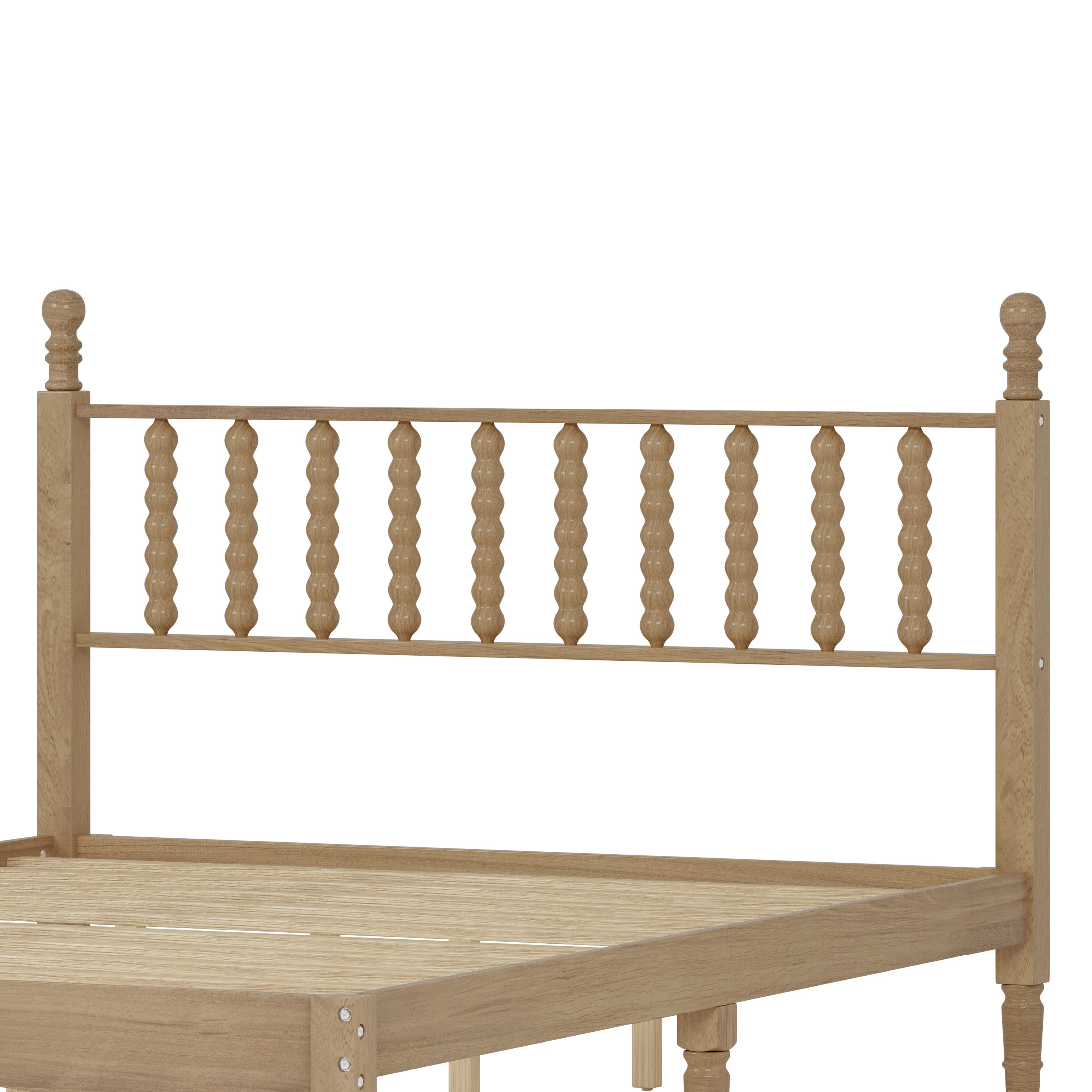 Noble House Queen Size Wood Platform Bed with Gourd-Shaped Headboard, Retro Wooden Bed Frame with Slat Support, Natural