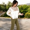 thumbnail image 7 of Women's Satin Long Sleeve Blouse with Buttoned Cuffs and Subtle Puff Shoulders - X Large, Light Beige, 7 of 7