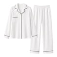 thumbnail image 4 of MEZZALL Women's 2 Piece Solid Color Pajama Set Lapel Long Sleeve Button Shirt Matching Straight Pants Casual Nightwear, 4 of 4