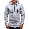 thumbnail image 2 of Guiexla Fall Winter Men Jacket Hooded Drawstring Zip-up Long Sleeves Solid Color Cardigan Elastic Cuff Pockets Mid Length Hoodie Jacket, 2 of 7