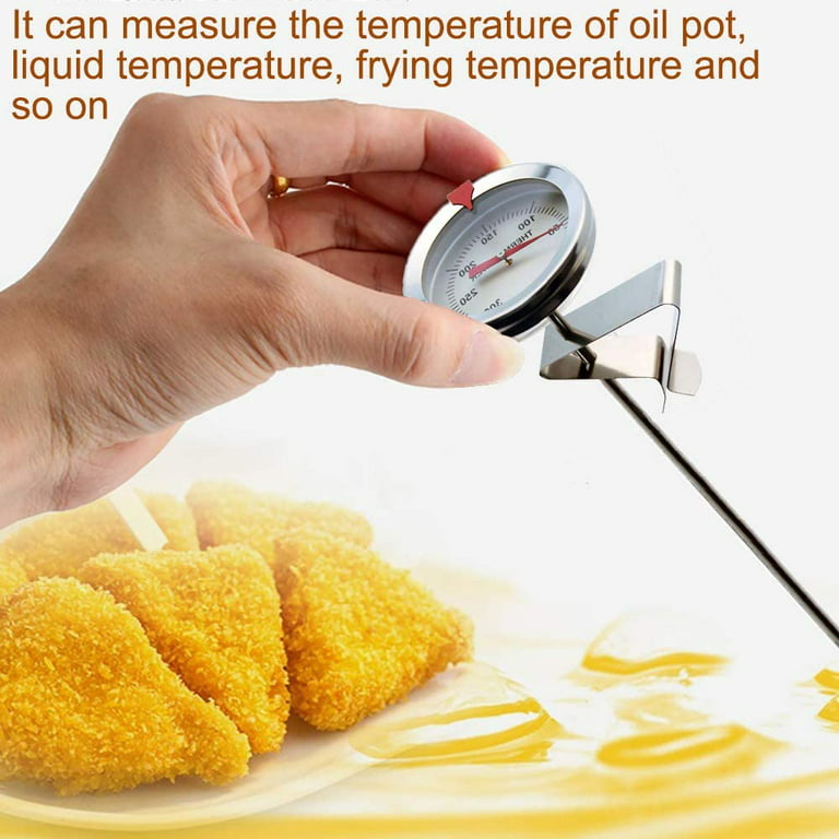 Frying Pan Thermometer High Temperature Oil Thermometer Food-Grade 304  Stainless Steel Candy Making Thermometer with Fixed Clip 