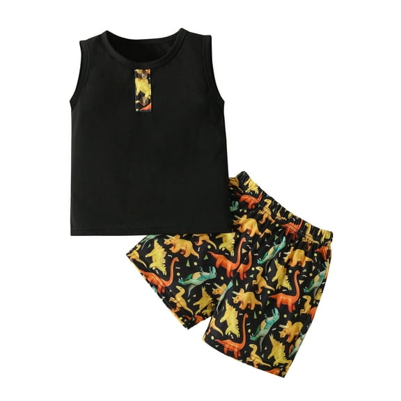 MHZLDYZ Toddlers Boys Clothes Toddler Kids Baby Boy Clothes Summer Outfits Dinosaur Vest T Shirt Tops & Shorts Set Toddler Boys Summer Clothes 2 Year Old Boy Clothes(Black,100)