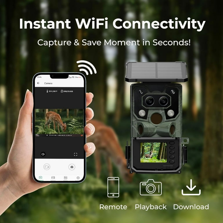 VOOPEAK 4G LTE - Fotocamera per selvaggina con scheda SIM, 1080P Live con app di trasferimento del cellulare, telecamera per animali selvatici con sensore di movimento per visione notturna con scheda