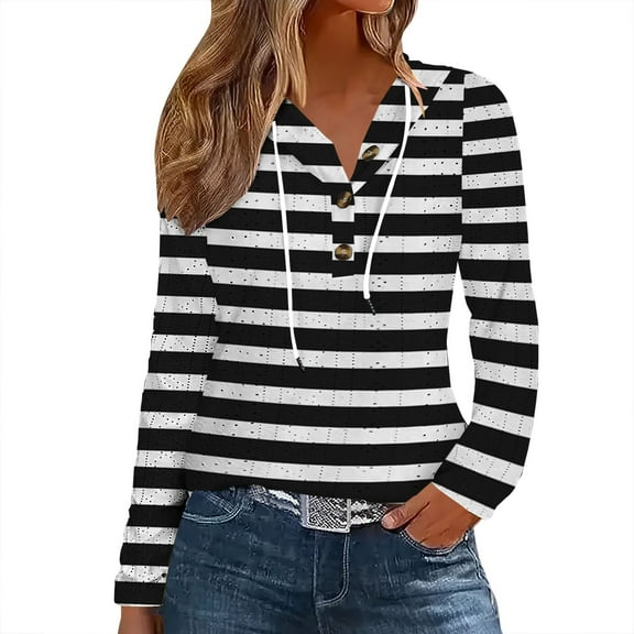 Tshirts Shirts for Women Women's Fashion Long Sleeve Solid Color Hooded Button Sweatshirt Top