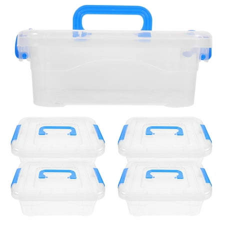 

NUOLUX 5pcs Transparent Desktop Storage Box Toy Packing Box Plastic Carrying Case with Handle