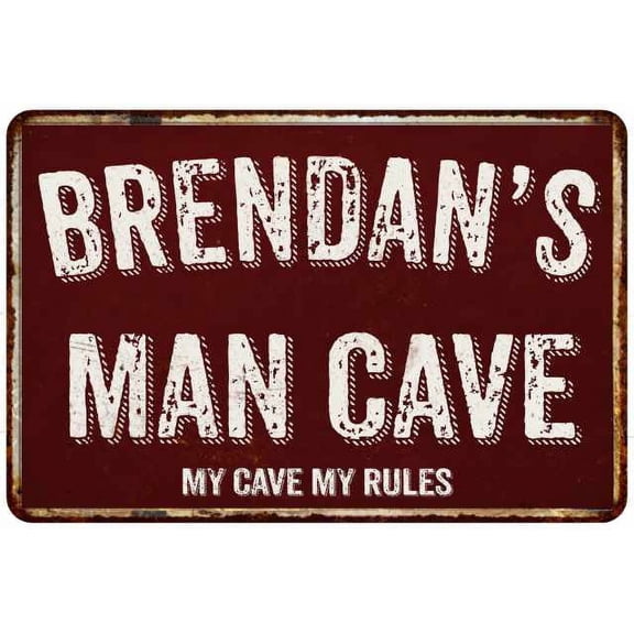 BRENDAN'S Man Cave Red Grunge Gift Sign 8 x 12 High Gloss Metal Sign 208120003375