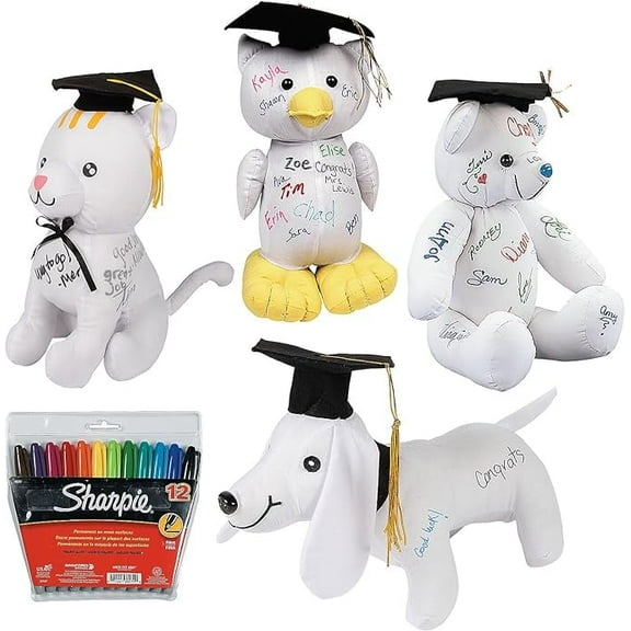 Fun Express Graduation Autograph Stuffed Animal Buddies Kit - 16 Piece
