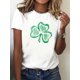 thumbnail image 1 of 1pc Women'S Casual Cotton T-Shirt with Clover Print, Crew Neck, Slight Stretch, All-Season Knit Fabric Tee with Applique Detail Tee For Adult, Men, Women, Teen, Teenager, Adolescent, Youth, 1 of 6