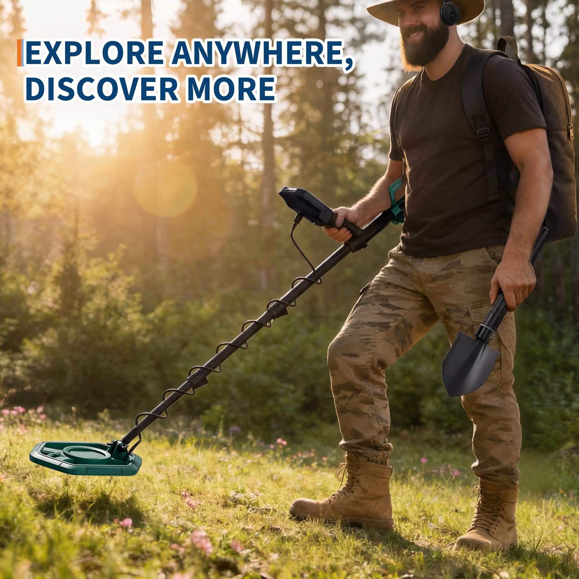 Towallmark Professional Metal Detector for Adults & Beginners, 4 Modes, 10" Waterproof Coil, LCD Display with Pinpoint, Lightweight for Gold, Coins, Jewelry Hunting, Green