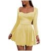thumbnail image 2 of Stamzod Party Dresses for Women 2025 Square Neck Long Sleeve Ruffle Dress Fall Winter Fashion Solid Color formal Wedding Guest Dress Women's Clothing Yellow XS, 2 of 9