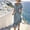 Blue, variant on asdoklhq Cocktail Dresses for Women Beach Dress Elegant Fitted V-neck Batwing Sleeves Pleated Waist Ruffled Hem Midi for Ladies Black L